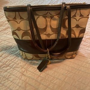 Brown and tan coach purse